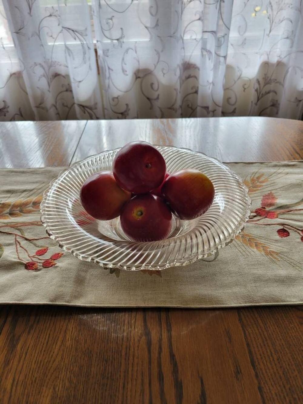 Vintage Clear Glass Serving Bowl, Console Dish, Swirl Scalloped Edge, Large 12"